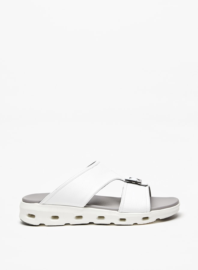 Men's Textured Slip-On Arabic Sandals with Buckle Detail