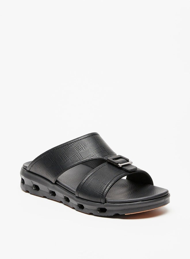 Men's Textured Slip-On Arabic Sandals with Buckle Detail