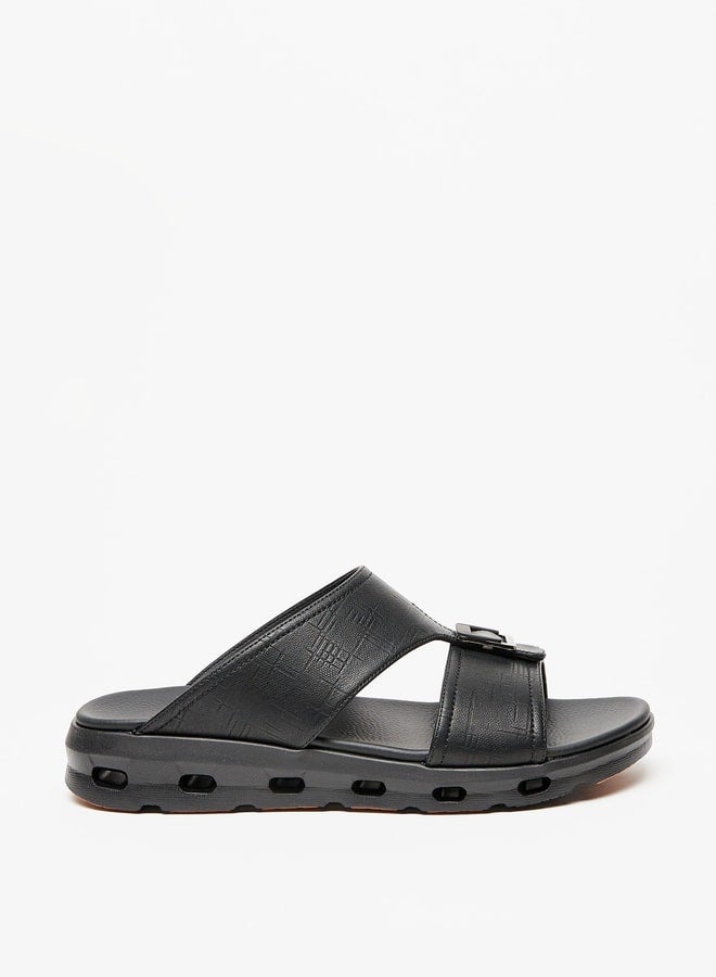 Men's Textured Slip-On Arabic Sandals with Buckle Detail