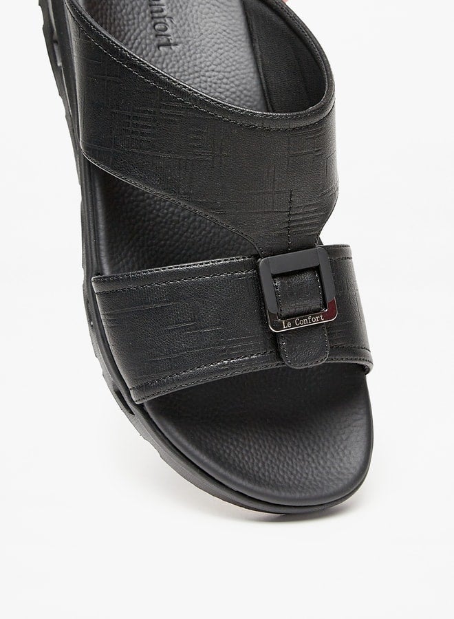 Men's Textured Slip-On Arabic Sandals with Buckle Detail