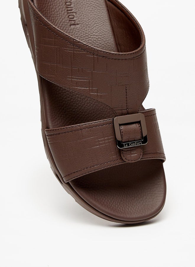 Men's Textured Slip-On Arabic Sandals with Buckle Detail