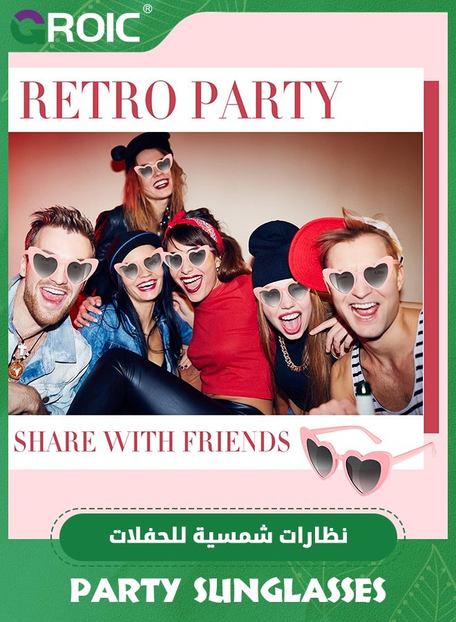 6 Pairs Heart Shaped Sunglasses Retro Cat Eye Shaped Sunglasses Heart Clout Glasses,Party Supplies,Bachelorette Party Favors Bridesmaid Proposal Gifts