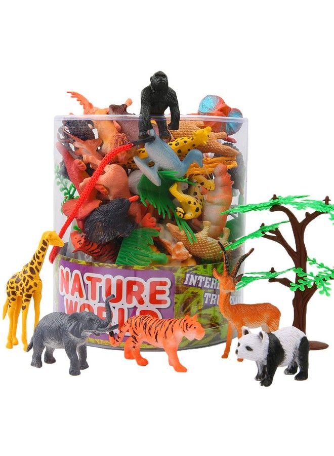 54 Piece Mini Jungle Animals Set With Gift Box Realistic Wild Animal Figures For Kids' Learning & Party Favors