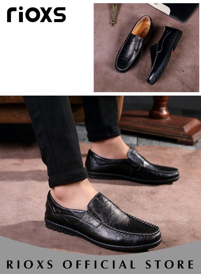 Mens Business Formal Shoes, Faux Leather Shoes, Round Toe Fashion Oxford Flat Shoes, Slip-on Loafers Shoes For Work And Daily Wear, Casual Penny Loafers For Men, Comfy Lightweight Driving Flats