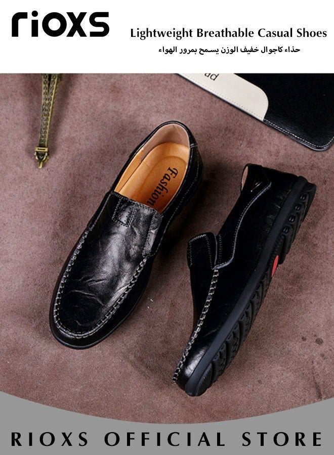 Mens Business Formal Shoes, Faux Leather Shoes, Round Toe Fashion Oxford Flat Shoes, Slip-on Loafers Shoes For Work And Daily Wear, Casual Penny Loafers For Men, Comfy Lightweight Driving Flats