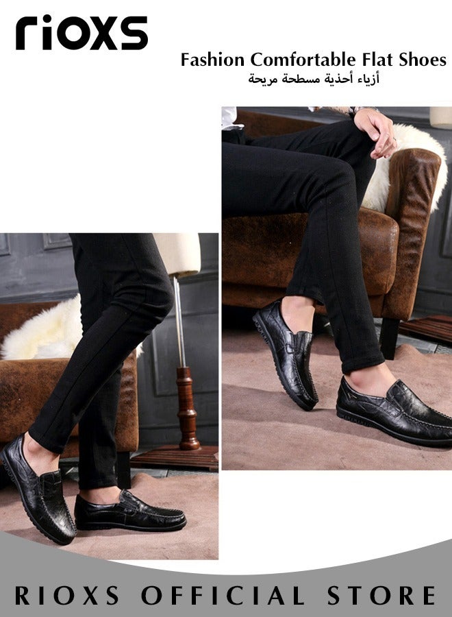 Mens Business Formal Shoes, Faux Leather Shoes, Round Toe Fashion Oxford Flat Shoes, Slip-on Loafers Shoes For Work And Daily Wear, Casual Penny Loafers For Men, Comfy Lightweight Driving Flats