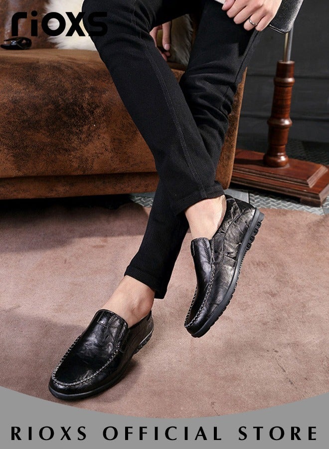 Mens Business Formal Shoes, Faux Leather Shoes, Round Toe Fashion Oxford Flat Shoes, Slip-on Loafers Shoes For Work And Daily Wear, Casual Penny Loafers For Men, Comfy Lightweight Driving Flats