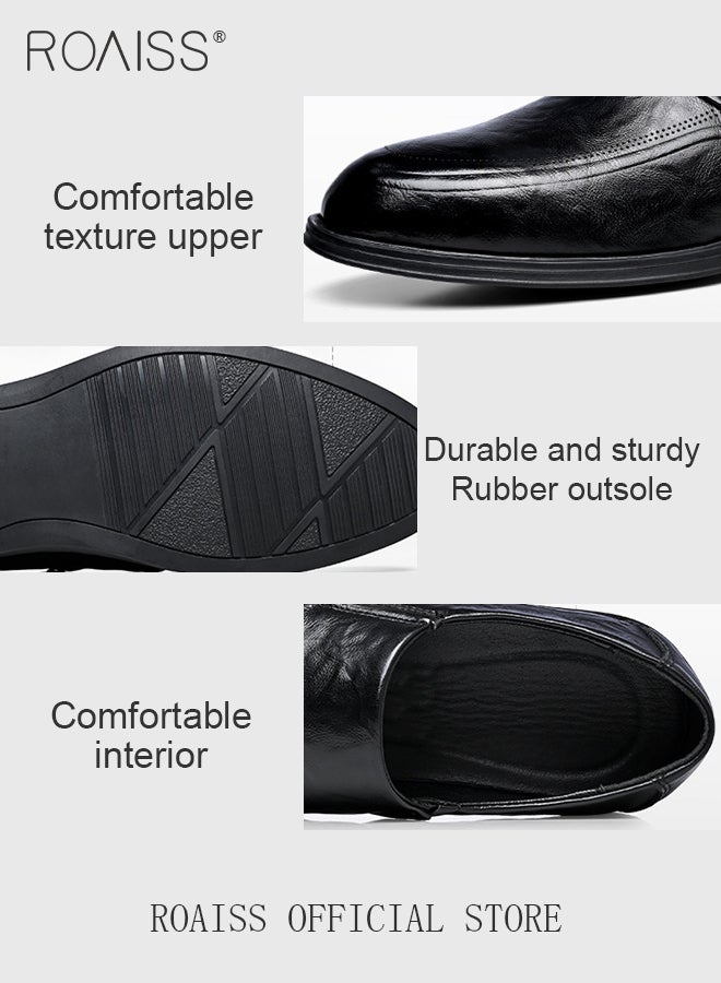 Men Business Formal Leather Shoes Genuine Leather British Style Slip On Casual Shoes Breathable and Wear Resistant