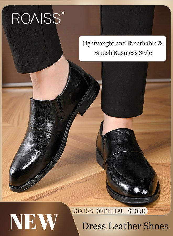 Men Business Formal Leather Shoes Genuine Leather British Style Slip On Casual Shoes Breathable and Wear Resistant