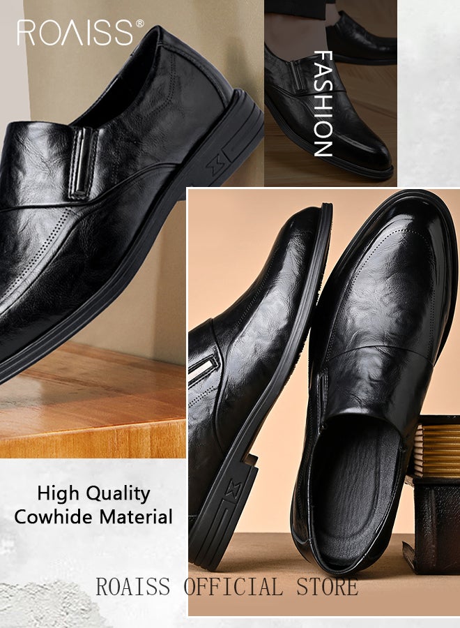 Men Business Formal Leather Shoes Genuine Leather British Style Slip On Casual Shoes Breathable and Wear Resistant