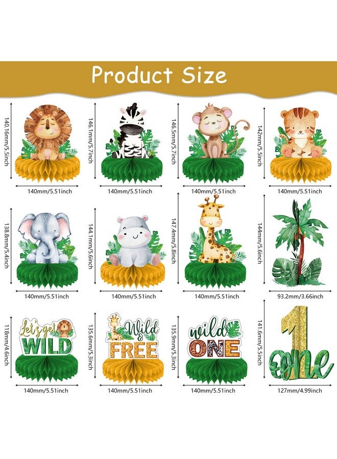 12Pcs Wild One Birthday Party Honeycomb Centerpieces Jungle Theme First Birthday Table Topper Jungle Safari Theme Centerpieces For Boy Girls Birthday Party Baby Shower Photo Booth Props Decorations