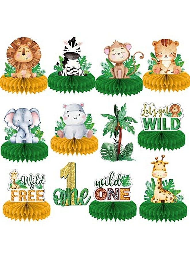 12Pcs Wild One Birthday Party Honeycomb Centerpieces Jungle Theme First Birthday Table Topper Jungle Safari Theme Centerpieces For Boy Girls Birthday Party Baby Shower Photo Booth Props Decorations