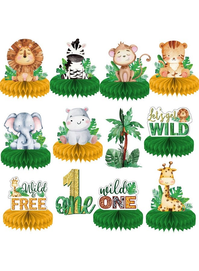 12Pcs Wild One Birthday Party Honeycomb Centerpieces Jungle Theme First Birthday Table Topper Jungle Safari Theme Centerpieces For Boy Girls Birthday Party Baby Shower Photo Booth Props Decorations