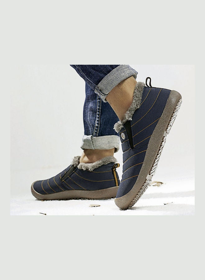 Waterproof Plush Slip-On Snow Boots Blue/Brown