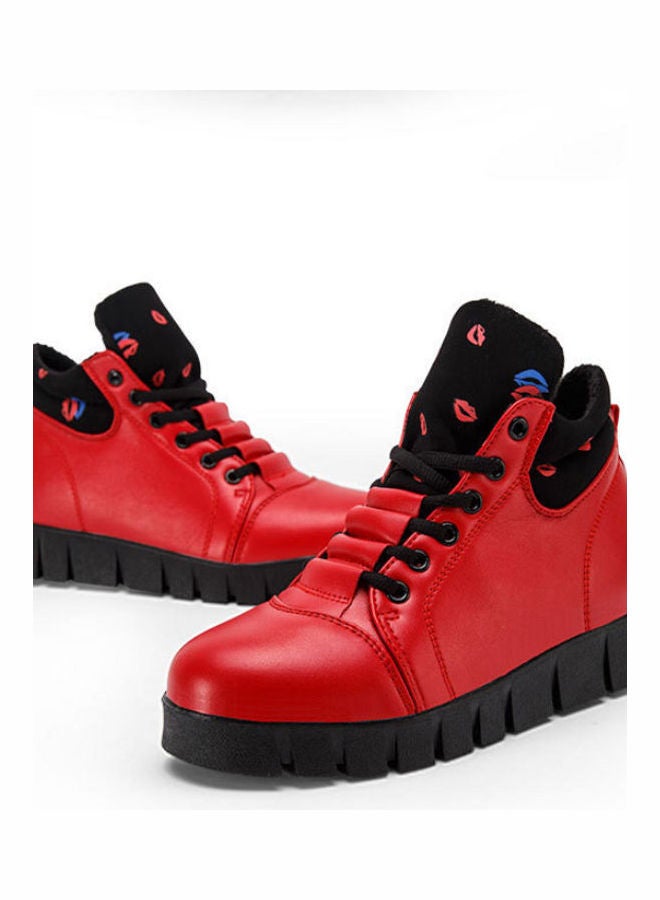 Winter Flat Lace-Up Casual Boots Red/Black