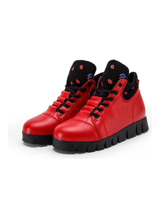 Winter Flat Lace-Up Casual Boots Red/Black