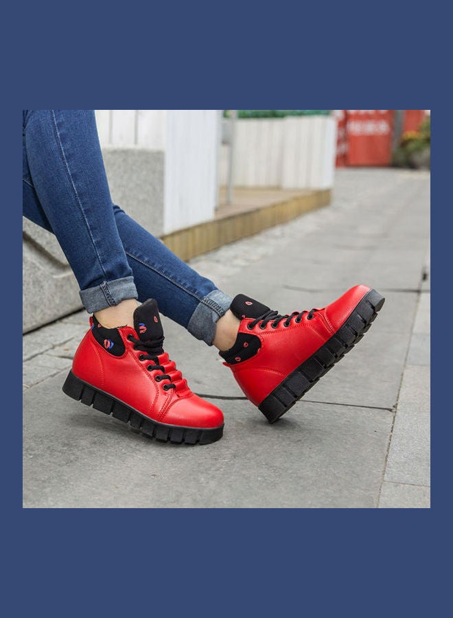 Winter Flat Lace-Up Casual Boots Red/Black