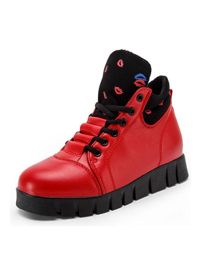 Winter Flat Lace-Up Casual Boots Red/Black