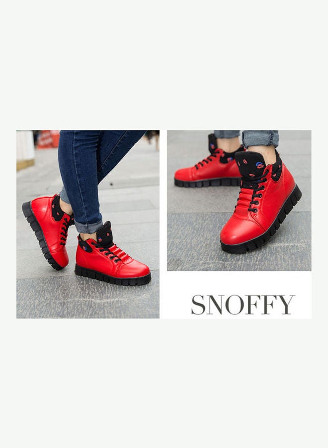Winter Flat Lace-Up Casual Boots Red/Black