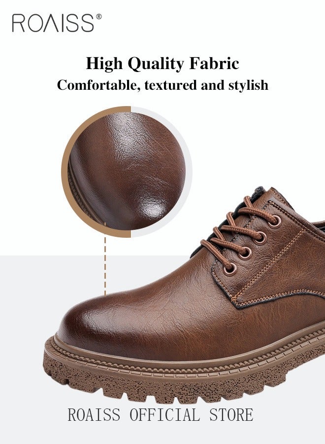 Men Vintage Business Casual Leather Shoes Thick Soled Head Leather Shoes for Men Dress Boots with British Style  Low Cut Work Boot Design