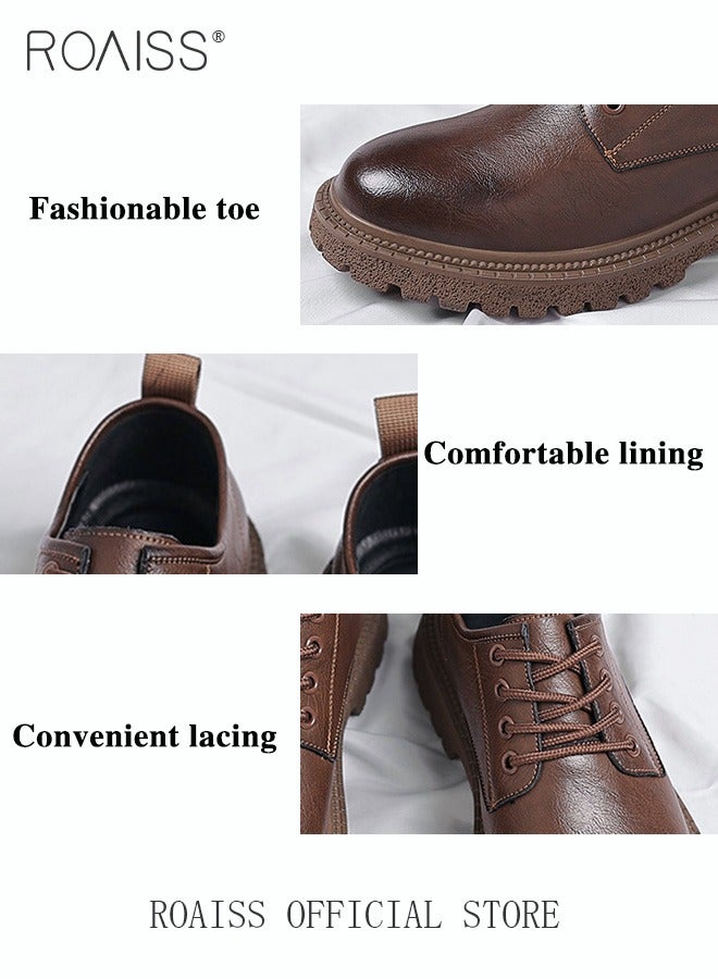 Men Vintage Business Casual Leather Shoes Thick Soled Head Leather Shoes for Men Dress Boots with British Style  Low Cut Work Boot Design