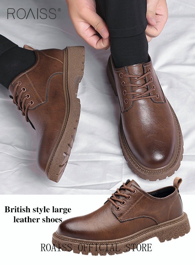 Men Vintage Business Casual Leather Shoes Thick Soled Head Leather Shoes for Men Dress Boots with British Style  Low Cut Work Boot Design