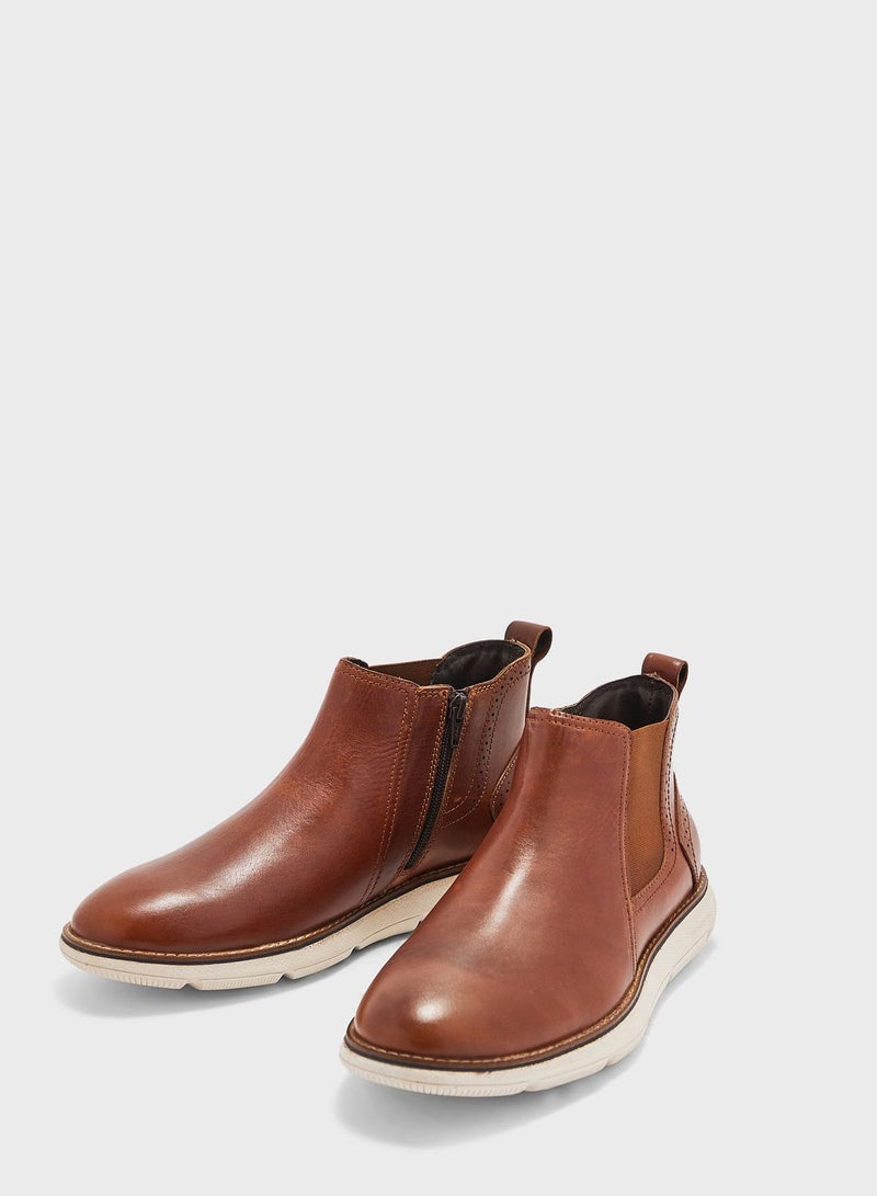 Genuine Leather Casual Pull On Boots