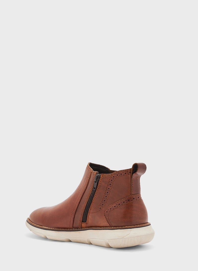 Genuine Leather Casual Pull On Boots