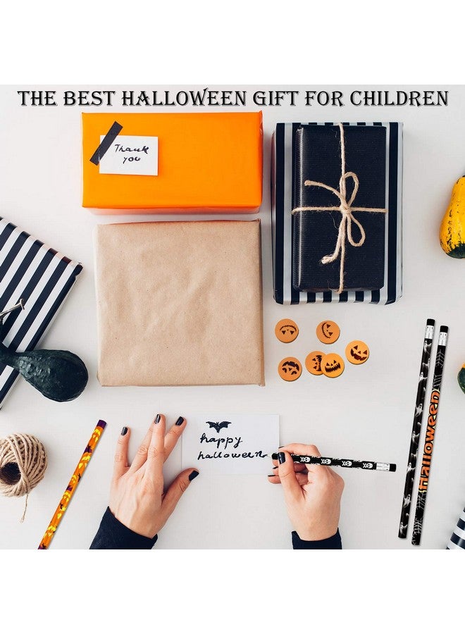 101 Pieces Halloween Pencils Colorful Wood Pencils With Pumpkin Jackolantern Erasers For Halloween Party Favors Halloween Bags Filler