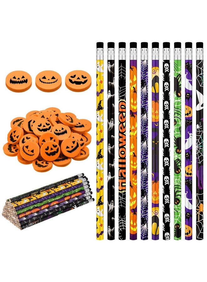 101 Pieces Halloween Pencils Colorful Wood Pencils With Pumpkin Jackolantern Erasers For Halloween Party Favors Halloween Bags Filler