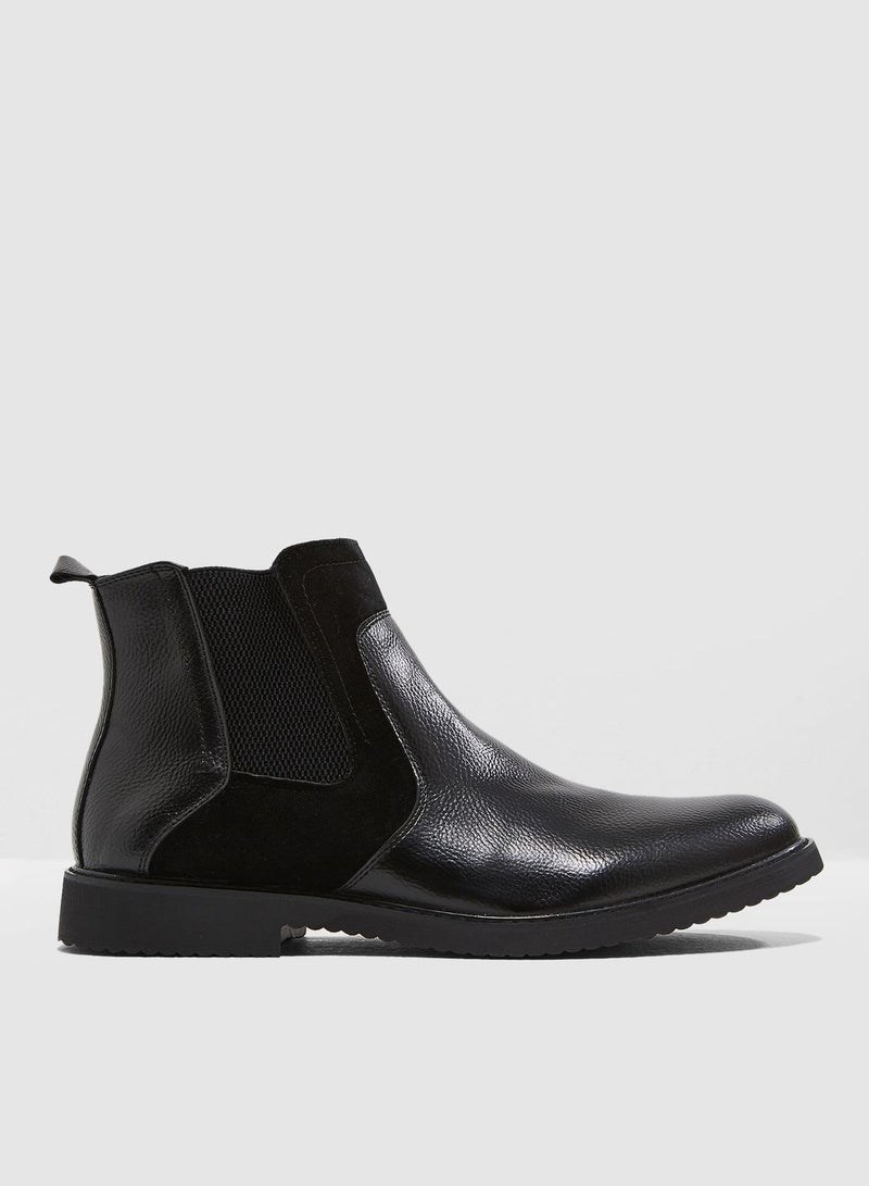 Faux Suede and Leather Chelsea Boots