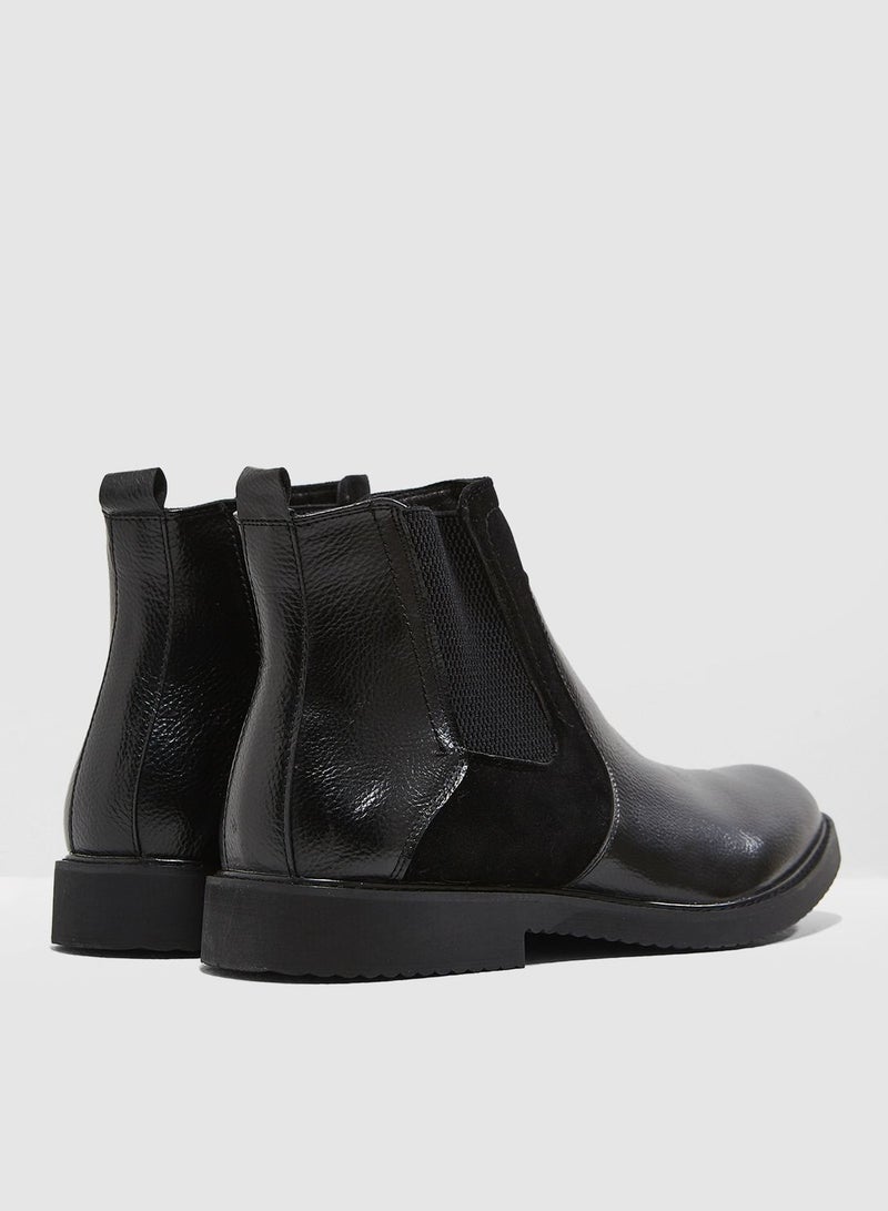 Faux Suede and Leather Chelsea Boots