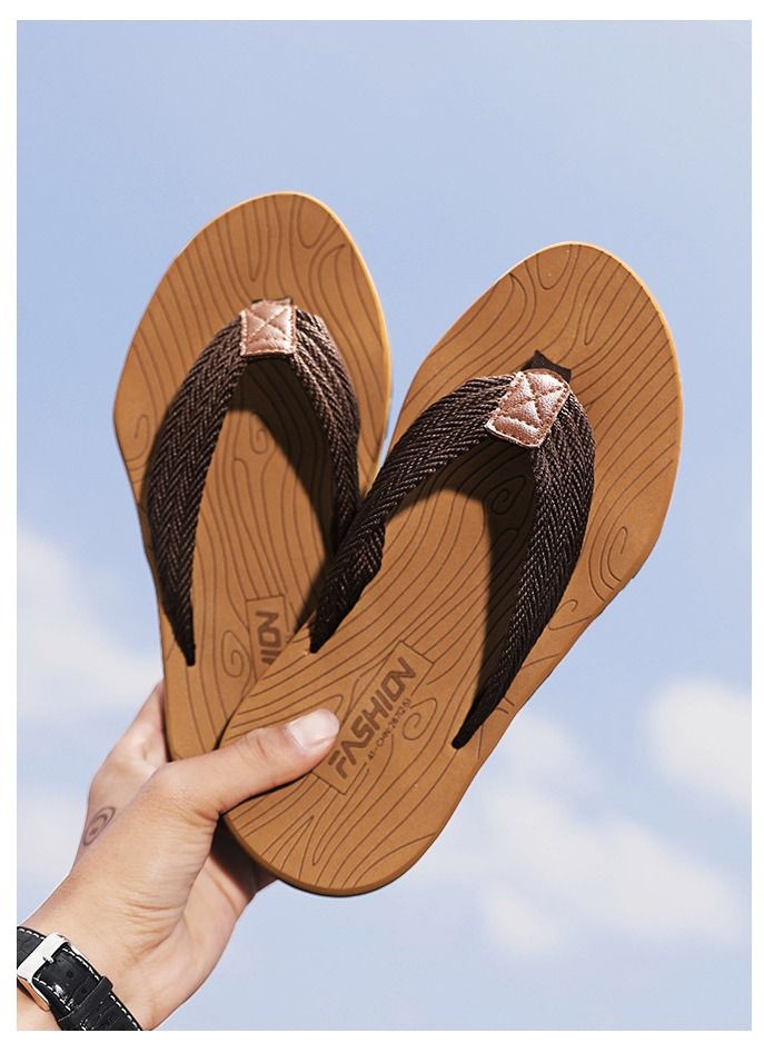 Men's Summer New Leisure Anti-Skid Beach Flip-flops Khaki