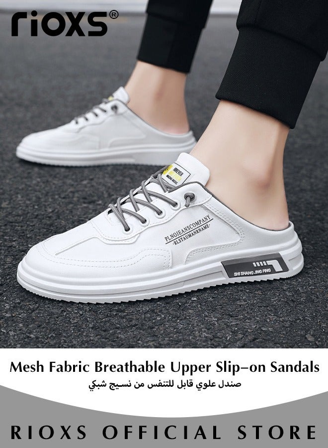 Men's Summer Casual Backless Slippers Mesh Fabric Breathable Upper Slip-on Sandals Comfortable Sport Slippers