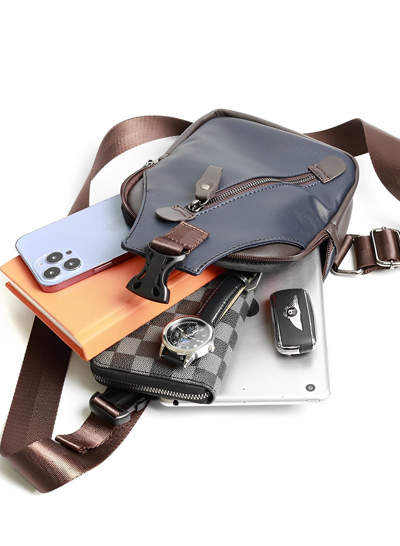 Skycare Men's Leather Chest Bag, Fashionable and Trendy Shoulder Bag, Crossbody Bag, Sling Bag, Bike Backpack