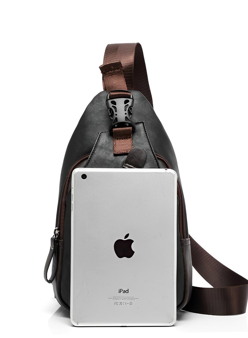 Skycare Men's Leather Chest Bag, Fashionable and Trendy Shoulder Bag, Crossbody Bag, Sling Bag, Bike Backpack
