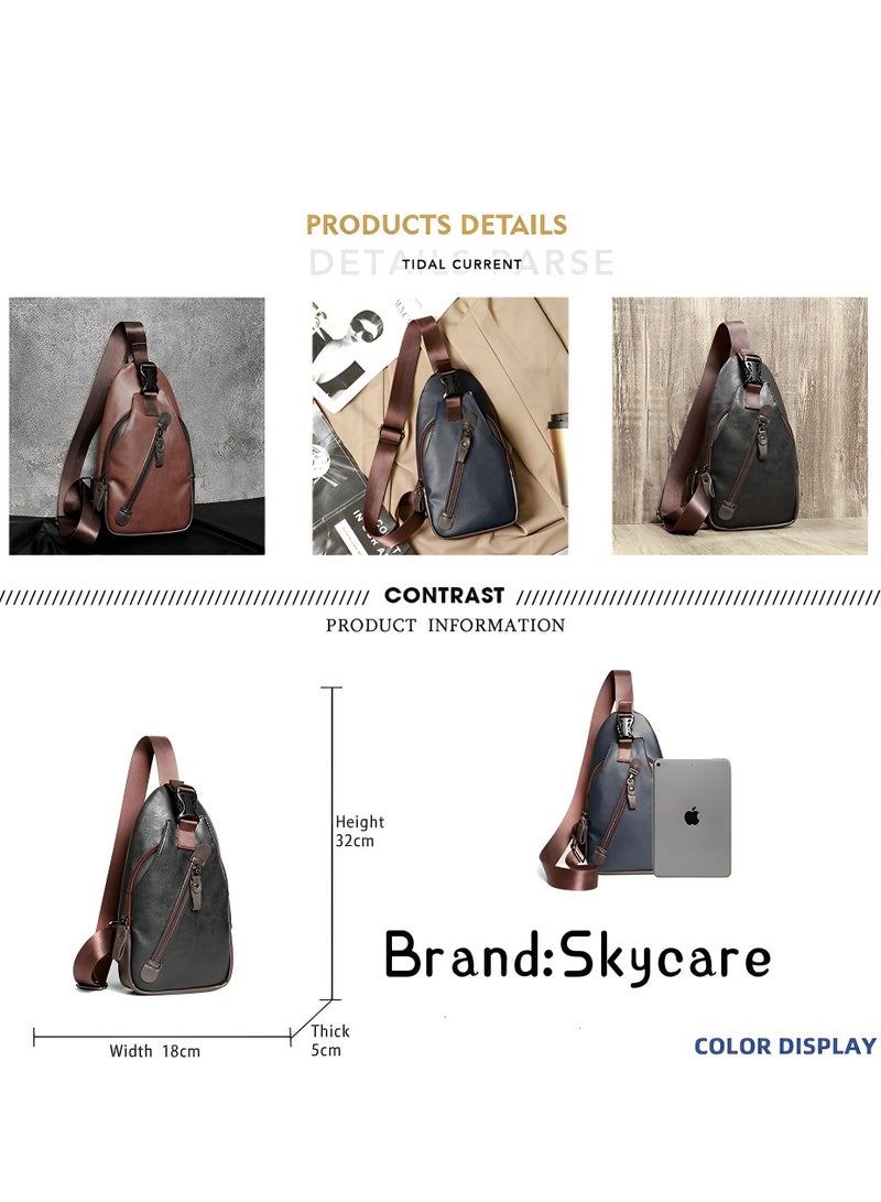 Skycare Men's Leather Chest Bag, Fashionable and Trendy Shoulder Bag, Crossbody Bag, Sling Bag, Bike Backpack