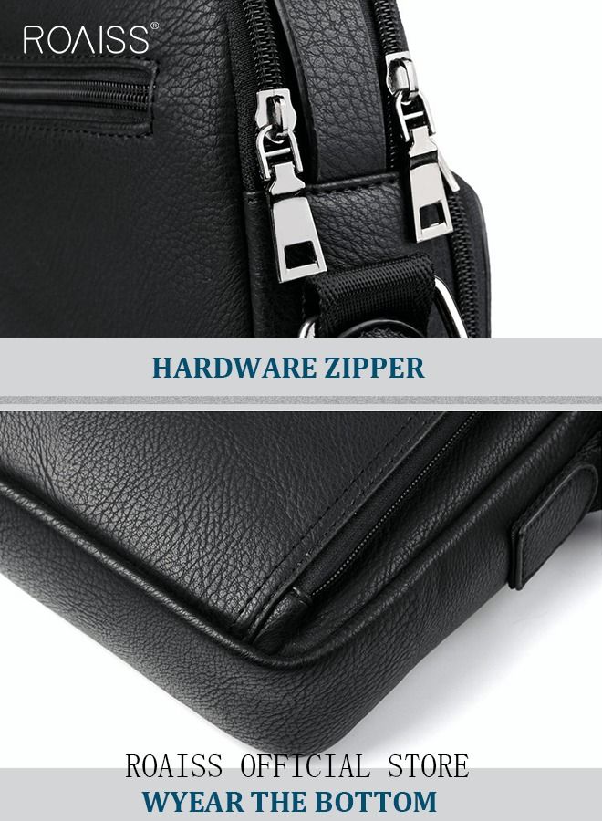 Men Business Leather Crossbody Bag Vertical Type Square Type Shoulder Bag Men Zipper Buckle Leather Messenger Bag Crossbody Shoulder Bag Vintage Handle Bags