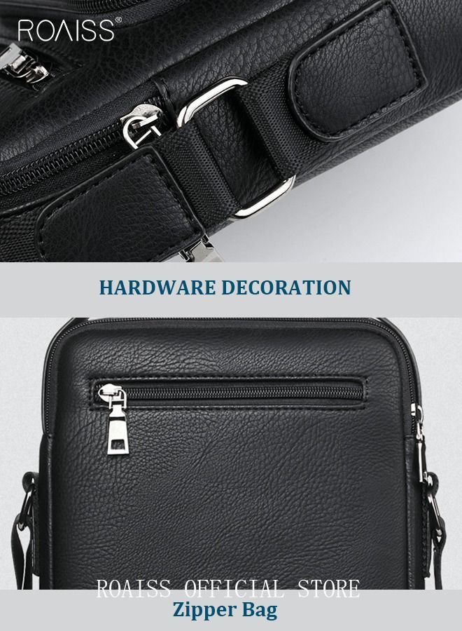 Men Business Leather Crossbody Bag Vertical Type Square Type Shoulder Bag Men Zipper Buckle Leather Messenger Bag Crossbody Shoulder Bag Vintage Handle Bags