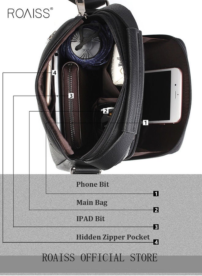 Men Business Leather Crossbody Bag Vertical Type Square Type Shoulder Bag Men Zipper Buckle Leather Messenger Bag Crossbody Shoulder Bag Vintage Handle Bags