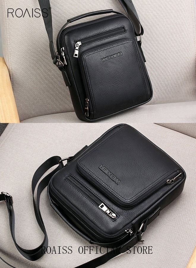 Men Business Leather Crossbody Bag Vertical Type Square Type Shoulder Bag Men Zipper Buckle Leather Messenger Bag Crossbody Shoulder Bag Vintage Handle Bags