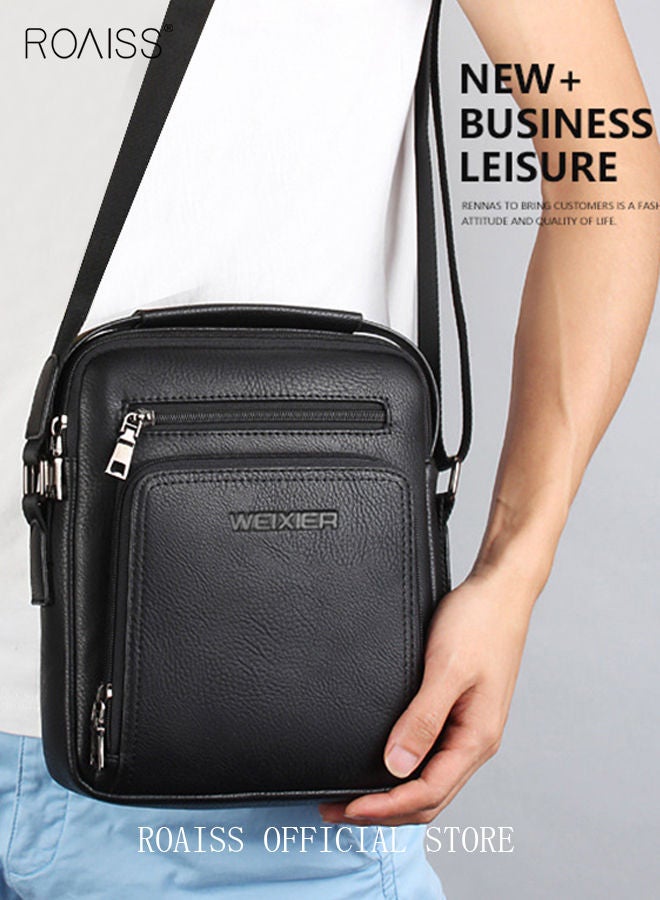 Men Business Leather Crossbody Bag Vertical Type Square Type Shoulder Bag Men Zipper Buckle Leather Messenger Bag Crossbody Shoulder Bag Vintage Handle Bags