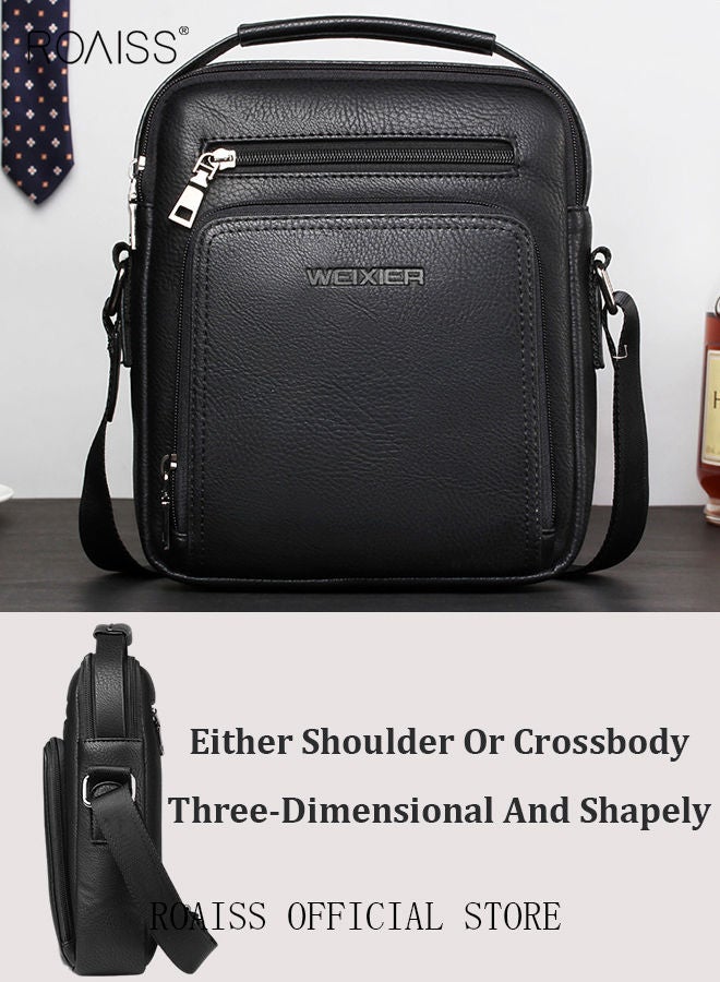Men Business Leather Crossbody Bag Vertical Type Square Type Shoulder Bag Men Zipper Buckle Leather Messenger Bag Crossbody Shoulder Bag Vintage Handle Bags