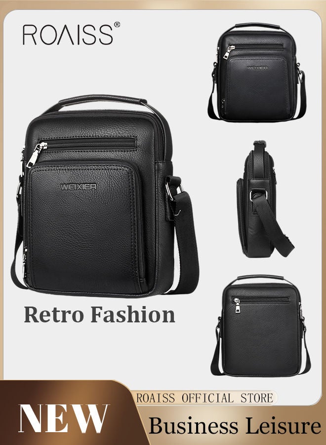 Men Business Leather Crossbody Bag Vertical Type Square Type Shoulder Bag Men Zipper Buckle Leather Messenger Bag Crossbody Shoulder Bag Vintage Handle Bags