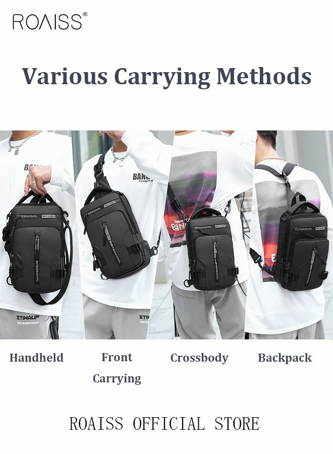 Men Crossbody Sling Bag Travel Chest Bags with USB Charging Port Waterproof Casual Daypack Outdoor Sling Bag Hiking Backpack for Men Outdoor Travel Business Casual Work Office