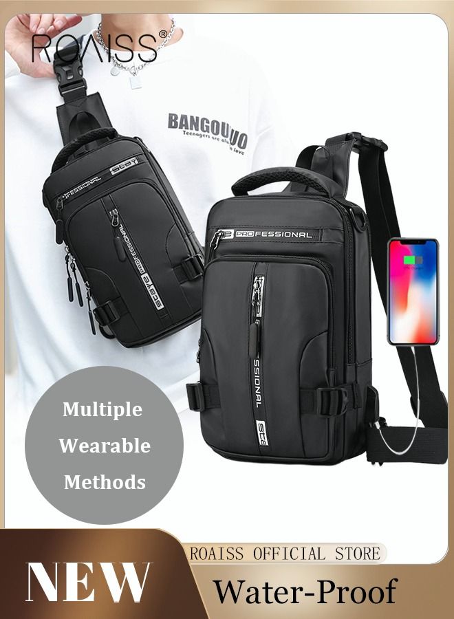 Men Crossbody Sling Bag Travel Chest Bags with USB Charging Port Waterproof Casual Daypack Outdoor Sling Bag Hiking Backpack for Men Outdoor Travel Business Casual Work Office