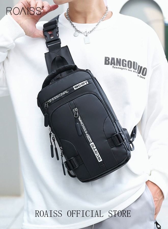 Men Crossbody Sling Bag Travel Chest Bags with USB Charging Port Waterproof Casual Daypack Outdoor Sling Bag Hiking Backpack for Men Outdoor Travel Business Casual Work Office