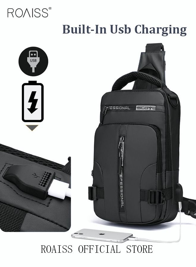 Men Crossbody Sling Bag Travel Chest Bags with USB Charging Port Waterproof Casual Daypack Outdoor Sling Bag Hiking Backpack for Men Outdoor Travel Business Casual Work Office