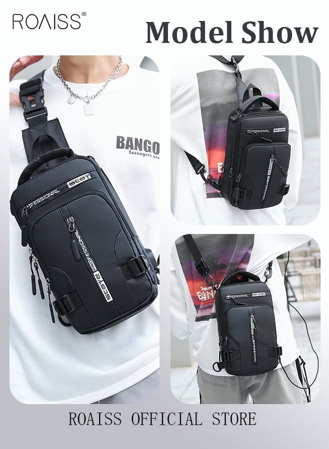 Men Crossbody Sling Bag Travel Chest Bags with USB Charging Port Waterproof Casual Daypack Outdoor Sling Bag Hiking Backpack for Men Outdoor Travel Business Casual Work Office