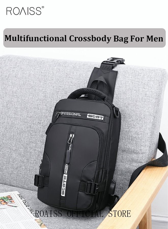 Men Crossbody Sling Bag Travel Chest Bags with USB Charging Port Waterproof Casual Daypack Outdoor Sling Bag Hiking Backpack for Men Outdoor Travel Business Casual Work Office